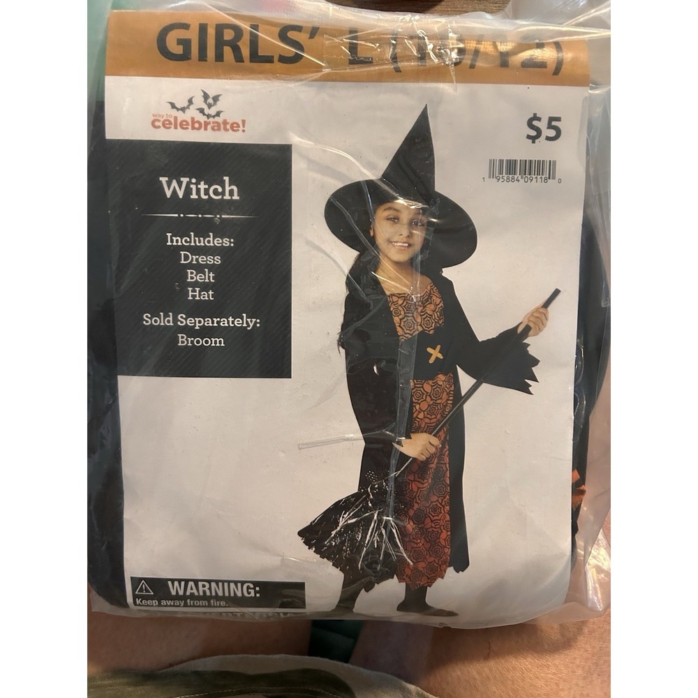 Witch‎ Costume Y (10-12) Dress, Belt And Hat